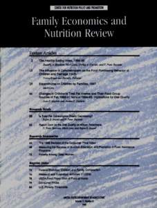 Center for Nutrition Policy and Promotion  Family Economics and Nutrition Review Editor-in-Chief Carol S. Kramer-LeBlanc