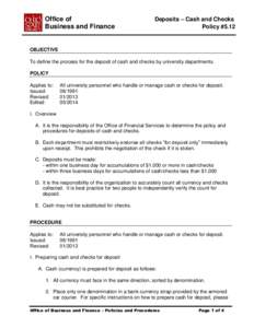 Office of Business and Finance Deposits – Cash and Checks Policy #5.12