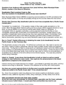 Desalination  Page 1 of 8 Know Your Bay Area Day Ocean Water on Tap - October 2, 2004