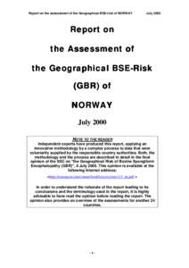 Report on the assessment of the Geographical BSE-risk of NORWAY  July 2000 Report on the Assessment of
