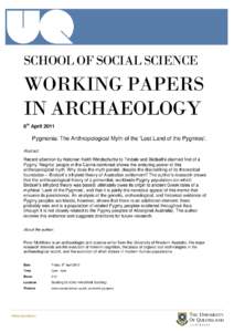 SCHOOL OF SOCIAL SCIENCE  WORKING PAPERS IN ARCHAEOLOGY 8th April 2011