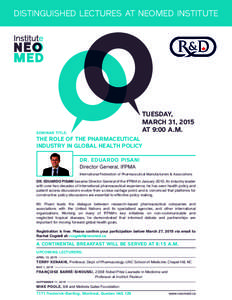 DISTINGUISHED LECTURES AT NEOMED INSTITUTE  TUESDAY, MARCH 31, 2015 AT 9:00 A.M.