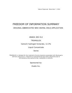 Date of Approval: November 7, 2014  FREEDOM OF INFORMATION SUMMARY ORIGINAL ABBREVIATED NEW ANIMAL DRUG APPLICATION  ANADA[removed]