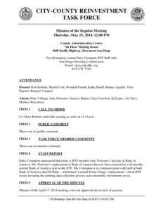 CITY-COUNTY REINVESTMENT TASK FORCE Minutes of the Regular Meeting Thursday, May 15, 2014, 12:00 PM County Administration Center 7th Floor Meeting Room