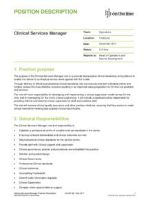 POSITION DESCRIPTION  Clinical Services Manager Team: