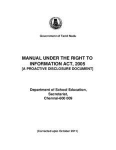 Government of Tamil Nadu  MANUAL UNDER THE RIGHT TO