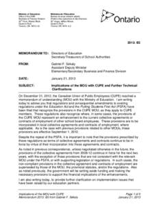 Memo B3 : CUPE MOU and Further Technical Clarifications