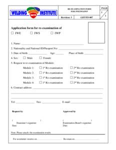 RE-EXAMINATION FORM FOR IWE/IWS/IWP Revision: 3  PAGE