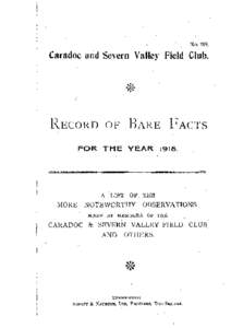 No 28,  Caradoc and Severn Valley Field Club. RECORD OF BARE FACTS FOR THE YEAR 1918,
