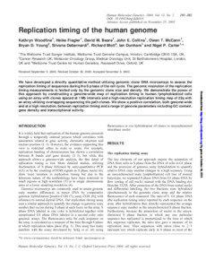 DNA replication / Genomics / Cytogenetics / Replication timing / Human genome / Copy-number variation / Gene / Cell cycle / DNA / Biology / Genetics / Molecular biology