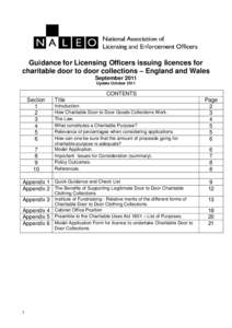 Guidance for Licensing Officers issuing licences for charitable door to door collections – England and Wales September 2011 Update October[removed]CONTENTS