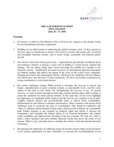 THE G-20 TORONTO SUMMIT DECLARATION