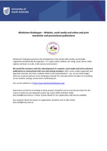 Athelstone Kindergym – Website, social media and online and print newsletter and promotional publications Athelstone Kindergym promotes the development of the whole child socially, emotionally, cognitively and physical