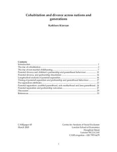Cohabitation and divorce across nations and generations Kathleen Kiernan Contents Introduction..............................................................................................................................