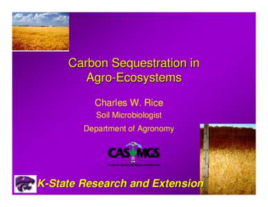 Carbon Sequestration in Agro-Ecosystems Charles W. Rice Soil Microbiologist Department of Agronomy