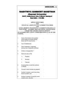 ANNEXURE – I.  RASHTRIYA SANSKRIT SANSTHAN (Deemed University[removed], Institutional Area, DD-Block, Janakpuri New Delhi – [removed].