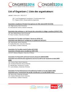     List of Organizers | Liste des organisateurs    updated | mise‐a‐jour : 2013‐12‐17 