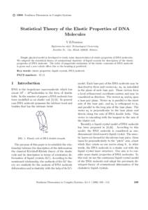 c 1998 Nonlinear Phenomena in Complex Systems ° Statistical Theory of the Elastic Properties of DNA Molecules V.B.Nemtsov