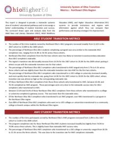 hioHigherEd  University System of Ohio Transition Metrics : Northeast Ohio Region  University System of Ohio