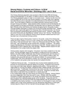 Hmong History, Customs and Culture---In Brief Racial and Ethnic Minorities (Sociology[removed]Jac D. Bulk The Hmong American population was counted at 186,310 in the 2000 US Census.