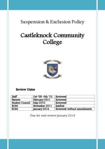 Suspension & Exclusion Policy  Castleknock Community College  Review Dates