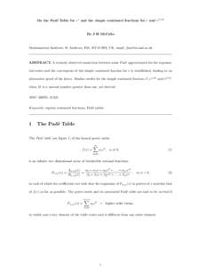 On the Pad´ e Table for ex and the simple continued fractions for e and eL/M