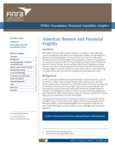 FINRA Foundation Financial Capability Insights  American Renters and Financial Fragility  October 2014
