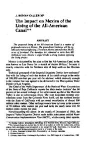 J. ROMAN CALLEROS*  The Impact on Mexico of the Lining of the All-American Canal** ABSTRACT