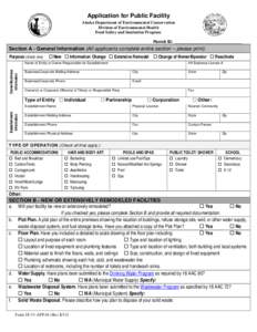 Application for Public Facility Alaska Department of Environmental Conservation Division of Environmental Health Food Safety and Sanitation Program Permit ID: _____________________________