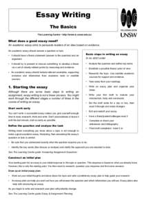 Essay Writing The Basics The Learning Centre • http://www.lc.unsw.edu.au What does a good essay need? An academic essay aims to persuade readers of an idea based on evidence.