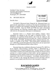 October 16,2003 Jonathan G. Katz, Secretary Securities and Exchange Commission 450 Fifth Street N.W. Washington, DC[removed]Re: