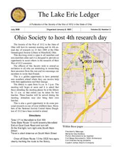 The Lake Erie Ledger A Publication of the Society of the War of 1812 in the State of Ohio July 2009 Organized January 8, 1895