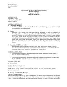 Meeting Summary September 12, 2013 Page 1 ECONOMIC DEVELOPMENT COMMISSION Meeting Summary September 12, 2013