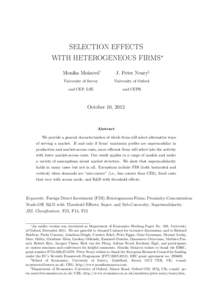 SELECTION EFFECTS WITH HETEROGENEOUS FIRMS∗ Monika Mr´azov´a† J. Peter Neary‡