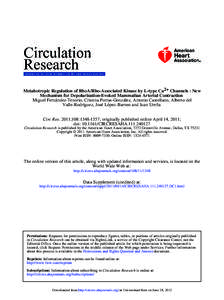 Metabotropic Regulation of RhoA/Rho-Associated Kinase by L-type Ca2+ Channels : New Mechanism for Depolarization-Evoked Mammalian Arterial Contraction Miguel Fernández-Tenorio, Cristina Porras-González, Antonio Castell