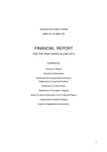 Invasive Animals Limited ABN[removed]FINANCIAL REPORT FOR THE YEAR ENDED 30 JUNE 2014