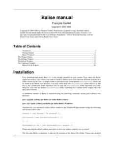Balise manual François Guillet Copyright © Copyright © by François Guillet. Permission is granted to copy, distribute and/or modify this document under the terms of the GNU Free Documentation Lice