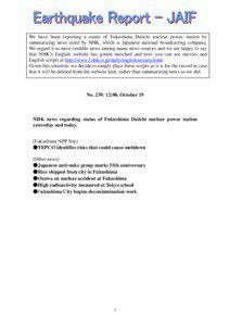 Tōhoku region / Energy / Nuclear energy / Fukushima Daiichi Nuclear Power Plant / Fukushima /  Fukushima / Nuclear power debate / Anti-nuclear movement / Radiation effects from Fukushima Daiichi nuclear disaster / Fukushima / Fukushima Prefecture / Prefectures of Japan / Tokyo Electric Power Company