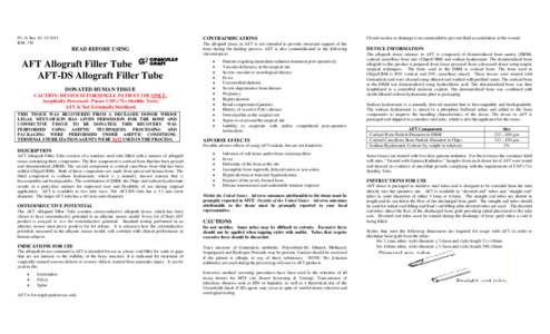 PI –9, Rev 10, [removed]RM -730 READ BEFORE USING  AFT Allograft Filler Tube