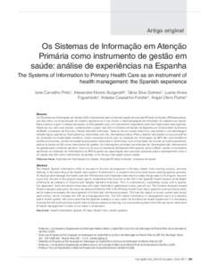 Artigo original  Os Sistemas de Informação em Atenção Primária como instrumento de gestão em saúde: análise de experiências na Espanha The Systems of Information to Primary Health Care as an instrument of