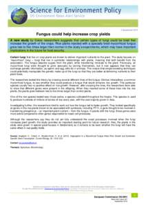 2 September[removed]Fungus could help increase crop yields A new study by Swiss researchers suggests that certain types of fungi could be bred that increase the growth of the crops. Rice plants injected with a specially br
