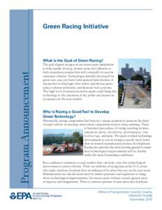 Green Racing Initiative -- Program Announcement  (EPA-420-F[removed], November 2010)