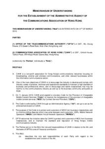 MEMORANDUM OF UNDERSTANDING FOR THE ESTABLISHMENT OF THE THE COMMUNICATIONS ADMINISTRATIVE AGENCY OF