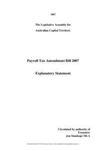 2007  The Legislative Assembly for Australian Capital Territory  Payroll Tax Amendment Bill 2007