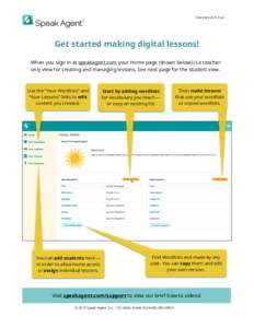 Site VersionGet started making digital lessons!   When you sign in at speakagent.com your Home page (shown below) is a teacheronly view for creating and managing lessons. See next page for the student view.  U