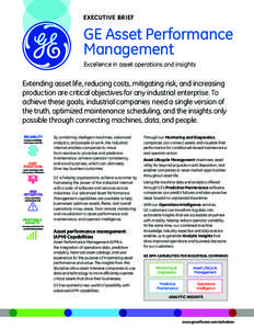 EXECUTIVE BRIEF  GE Asset Performance Management Excellence in asset operations and insights