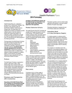 Health Partners Plans CHIP Formulary  Updated[removed]Formulary Introduction