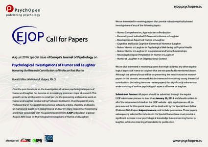 ejop.psychopen.eu  PsychOpen publishing psychology  We are interested in receiving papers that provide robust empirically-based