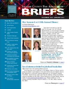 INGHAM COUNTY BAR ASSOCIATION  BRIEFS DECEMBER[removed]JANUARY[removed]I NSIDE T HIS I SSUE
