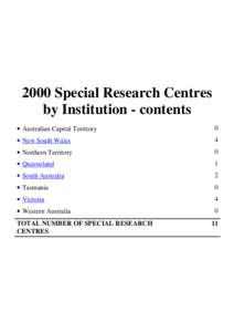 2000 Special Research Centres by Institution - contents • Australian Capital Territory 0